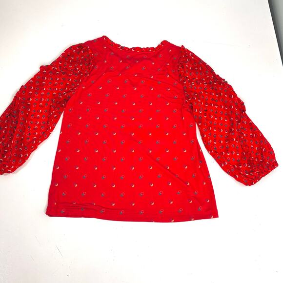 Anthro Maeve Jacquin Red Printed Peasant Blouse - XS - Picture 8 of 9